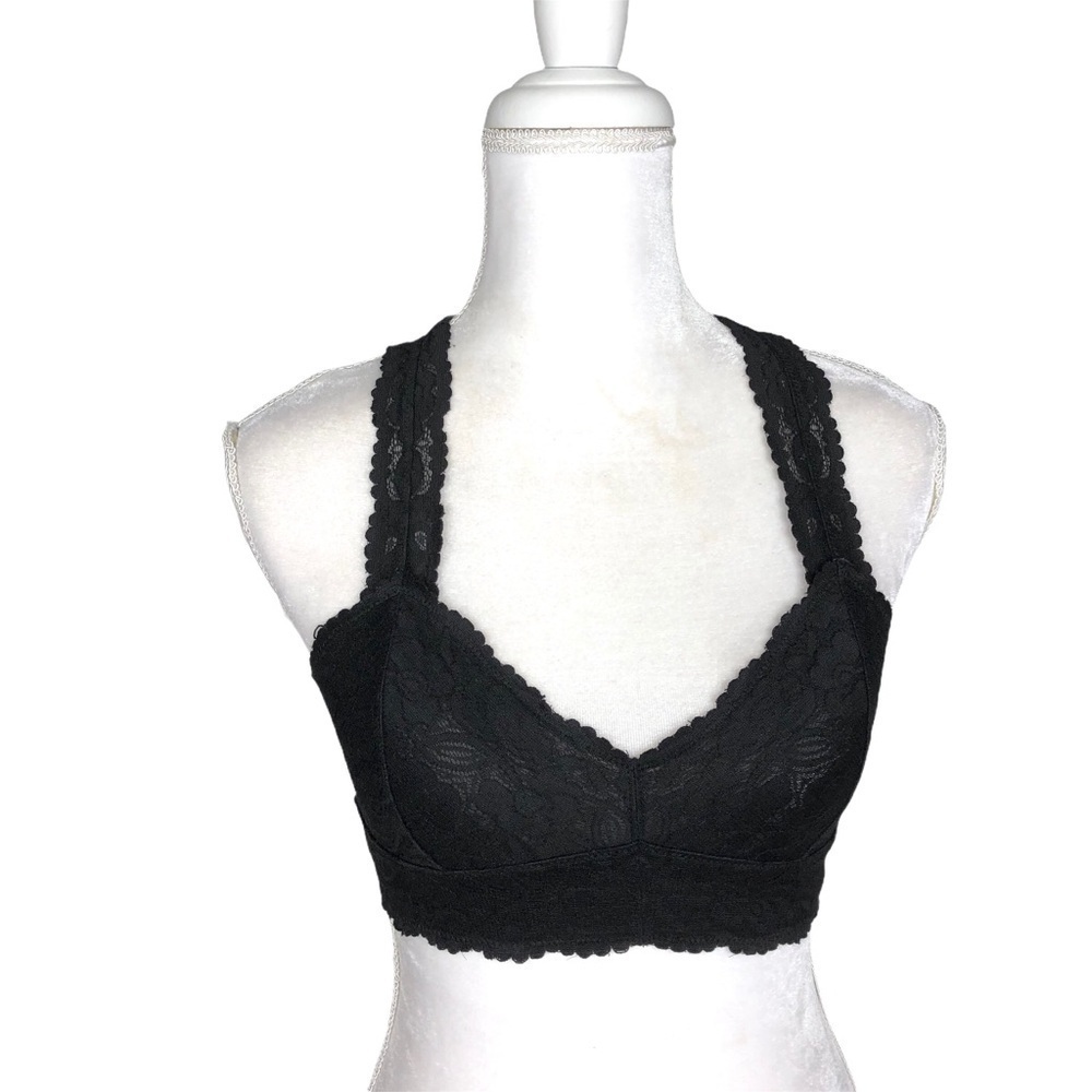 Free People Intimately black flower lace triangle bra bralette racerback small